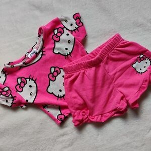 Super Cute 2 Piece Hello Kitty Crop Top & Shorts Set | Sanrio Hot Pink | 24M